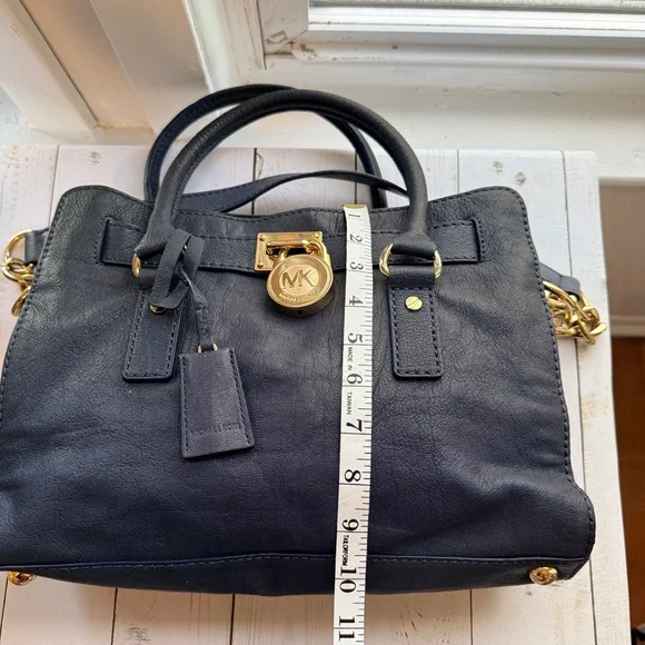 Michael Kors | Navy Hamilton Satchel with Gold Accents - Picture 8 of 12